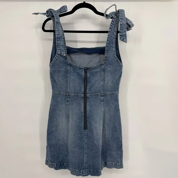 Alice + Olivia Denim Overall Skirt Dress 12 Stretch Fitted Preppy Y2K Bow Luxury - Picture 4 of 13